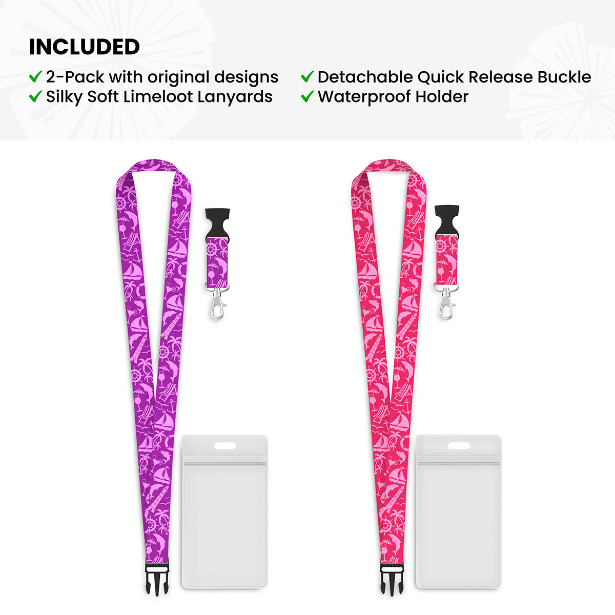 Cruise Lanyard, 2-Pack Nautical Theme, Pink Purple