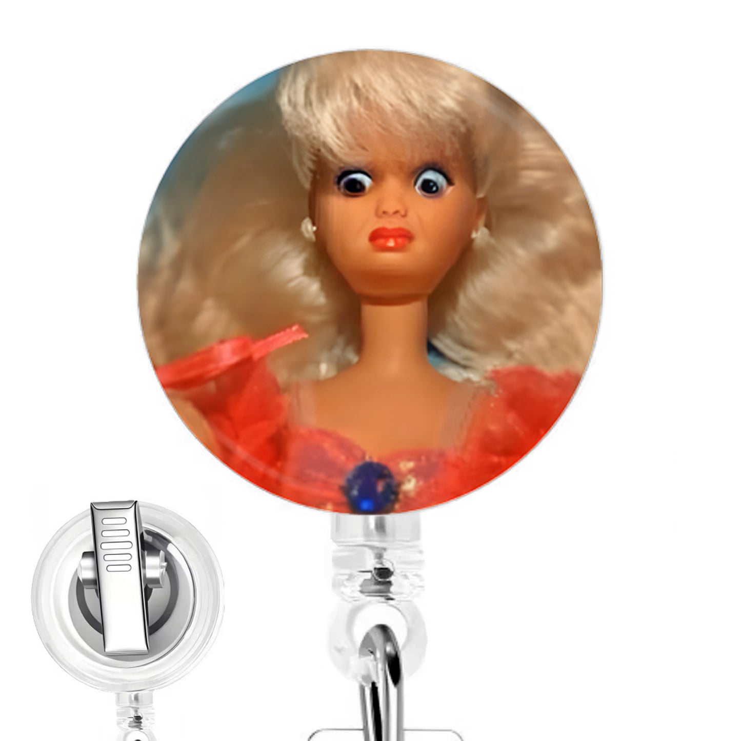 Blonde Cringe Doll Nurse Badge Reel