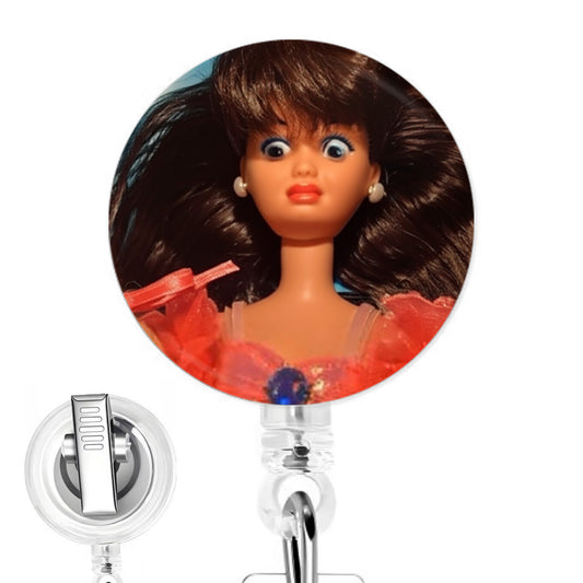 Brunette Cringe Doll Nurse Badge Reel