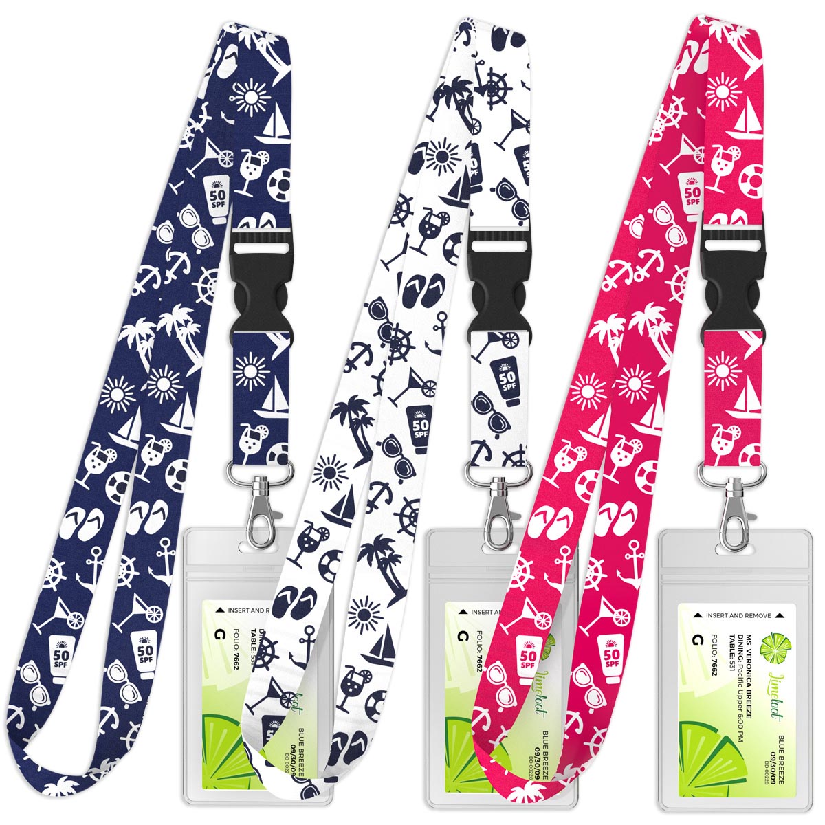 3-Pack Cruise Lanyards with Buckle and Waterproof Cabin Card Holder