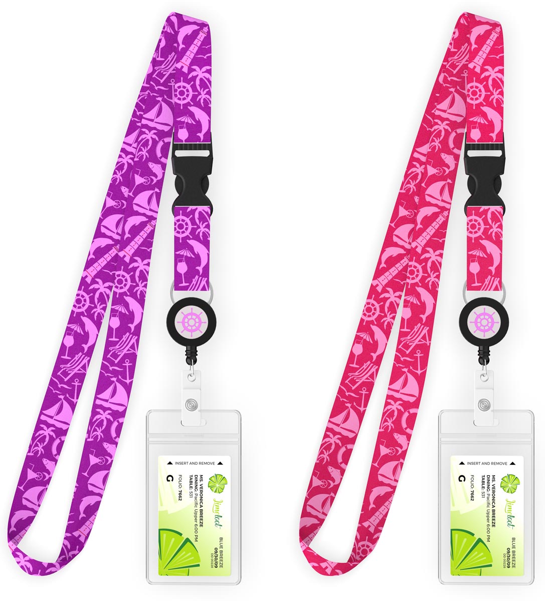 Cruise Lanyard with Badge Reel, Buckle, and Card Holder, 2-Pack